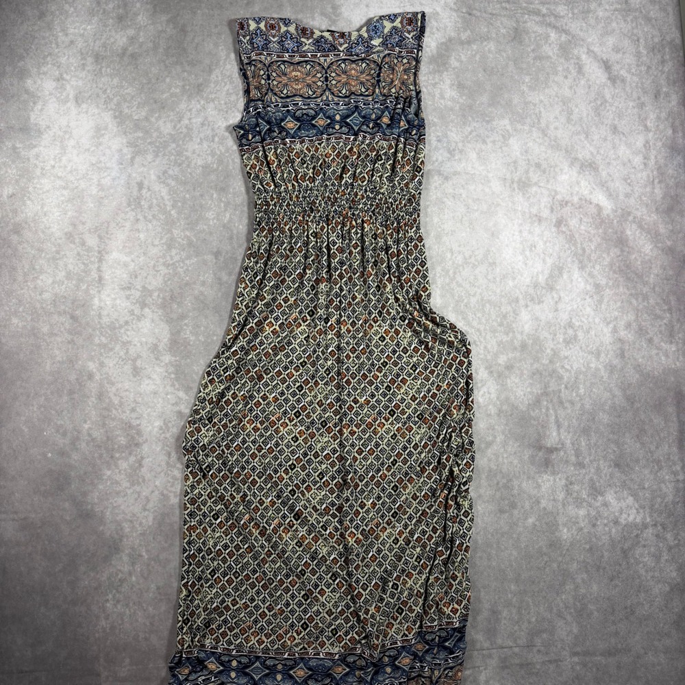 En Focus Studio Blue Geometric Paisley Smocked Waist Maxi Dress 6 Boho Peasant - Picture 2 of 7